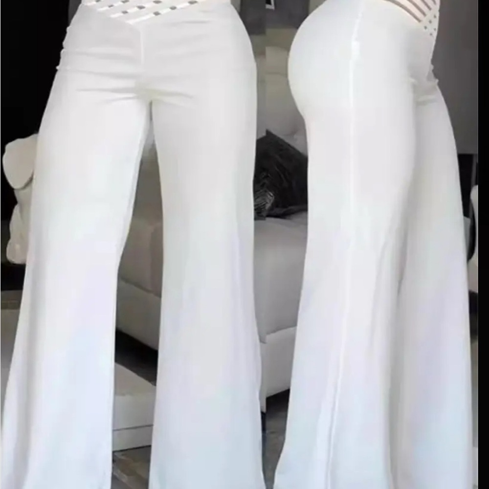 Elegant White Wide Leg High-Waisted Pants